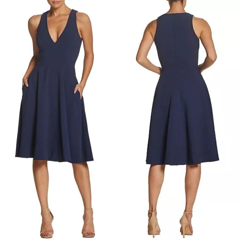 Dress The Population Womens Midnight Blue Catalina Fit & Flare Dress Small NWOT